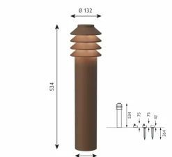 Lampadaire*Louis Poulsen Borne, Bysted Garden longue, , IP65, LED, 2700K, lm, Ø13,2cm, H53,4cm - Corten