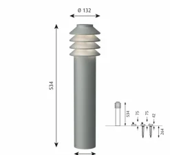 Lampadaire*Louis Poulsen Borne, Bysted Garden longue, , IP65, LED, 2700K, lm, Ø13,2cm, H53,4cm - Aluminium granité