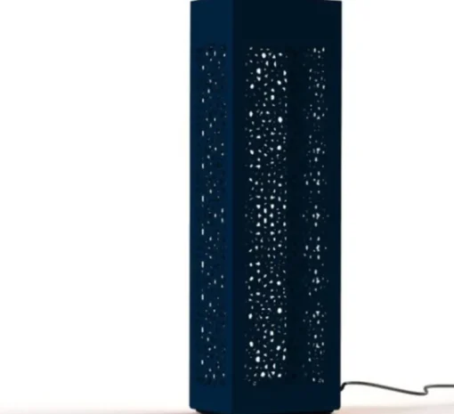 Borne, Hogar Moucharabieh N°7, avec prise électrique, bleu acier, IP67, LED, 2700K, 2376 lm, L25cm, H81,4cm - Roger Pradier