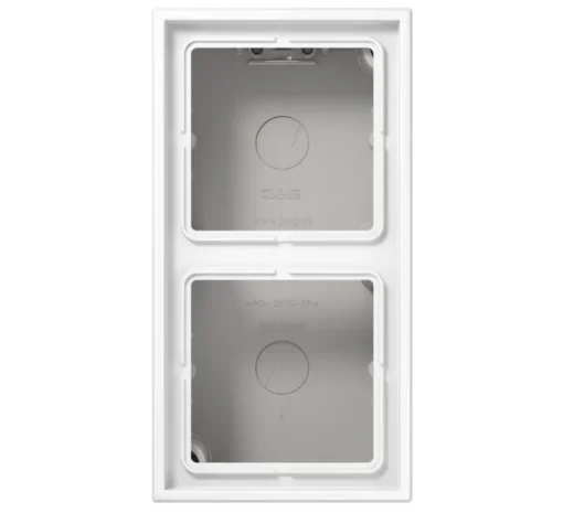 Cadre en-saillie, LS 990, Double horizontal ou vertical, Blanc brillant, Interrupteur et Prise, L15,2cm, H8,1cm - Jung