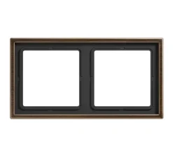 Cadre, LS 990, Double horizontal ou vertical, Laiton ancien, Interrupteur et Prise, L15,2cm, H8,1cm - Jung
