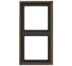 Cadre, LS 990, Double horizontal ou vertical, Laiton ancien, Interrupteur et Prise, L15,2cm, H8,1cm - Jung