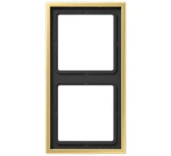 Interrupteur|Prise*Jung Cadre, LS 990, Double horizontal ou vertical, Laiton doré, Interrupteur et Prise, L15,2cm, H8,1cm -