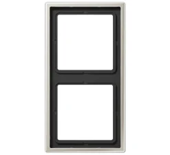 Interrupteur|Prise*Jung Cadre, LS 990, Double horizontal ou vertical, Métal Inox, Interrupteur et Prise, L15,2cm, H8,1cm -