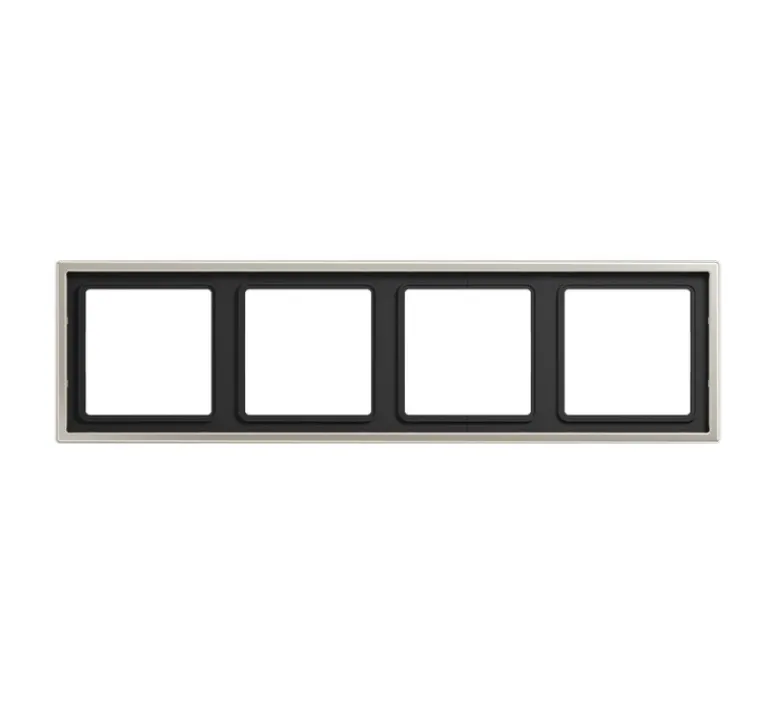 Prise*Jung Cadre, LS 990, Quadruple horizontal ou vertical, Métal Inox, Interrupteur et Prise, L29,4cm, H8,1cm -