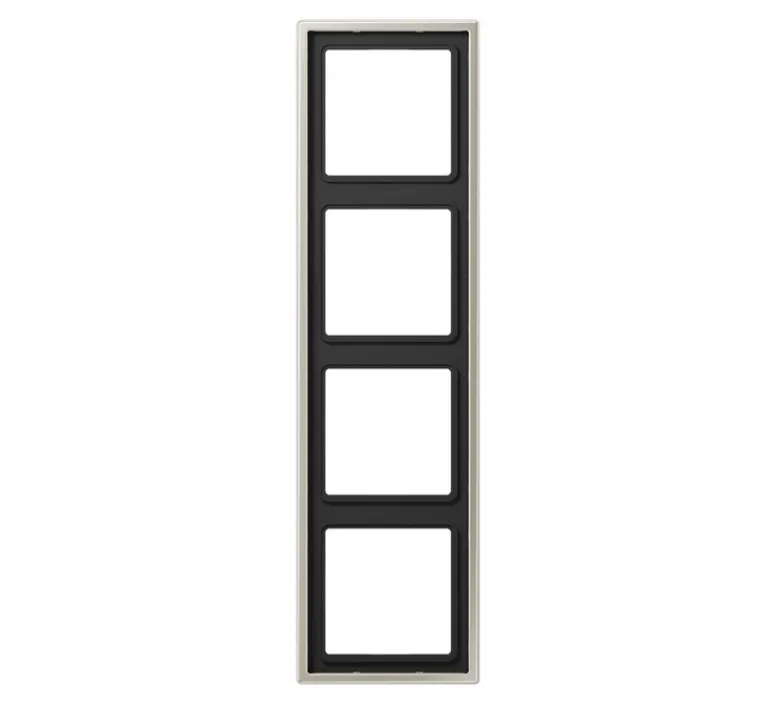 Prise*Jung Cadre, LS 990, Quadruple horizontal ou vertical, Métal Inox, Interrupteur et Prise, L29,4cm, H8,1cm -