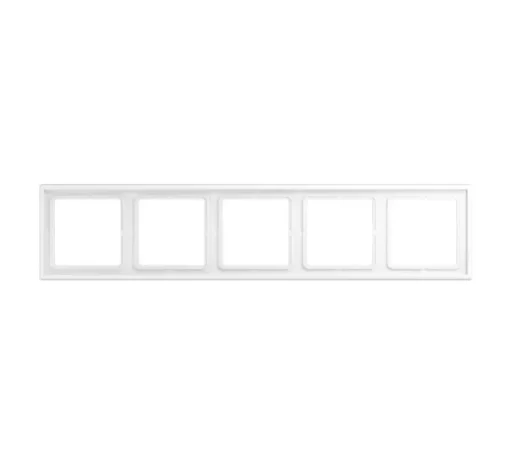Cadre, LS 990, Quintuple horizontal ou vertical, Blanc mat, Interrupteur et Prise, L36,5cm, H8,1cm - Jung