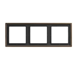 Interrupteur|Prise*Jung Cadre, LS 990, Triple horizontal ou vertical, Laiton ancien, Interrupteur et Prise, L22,3cm, H8,1cm -