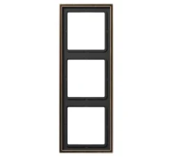 Interrupteur|Prise*Jung Cadre, LS 990, Triple horizontal ou vertical, Laiton ancien, Interrupteur et Prise, L22,3cm, H8,1cm -