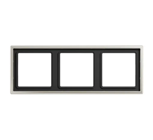 Prise|Interrupteur*Jung Cadre, LS 990, Triple horizontal ou vertical, Métal Inox, Interrupteur et Prise, L22,3cm, H8,1cm -