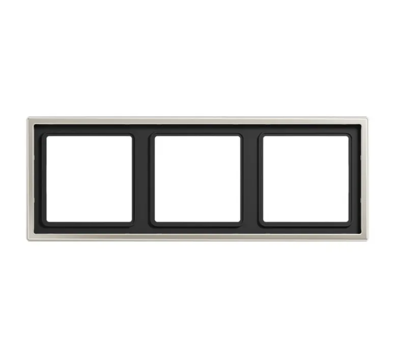 Prise|Interrupteur*Jung Cadre, LS 990, Triple horizontal ou vertical, Métal Inox, Interrupteur et Prise, L22,3cm, H8,1cm -