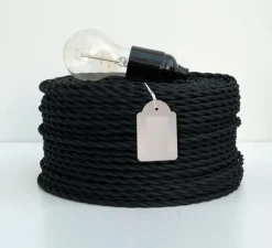 Rosace & Câble*Zangra Câble électrique, textile tressé, avec terre , 1m - noir