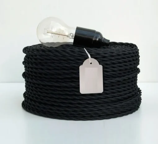Câble électrique, textile tressé, noir, 1m - Zangra