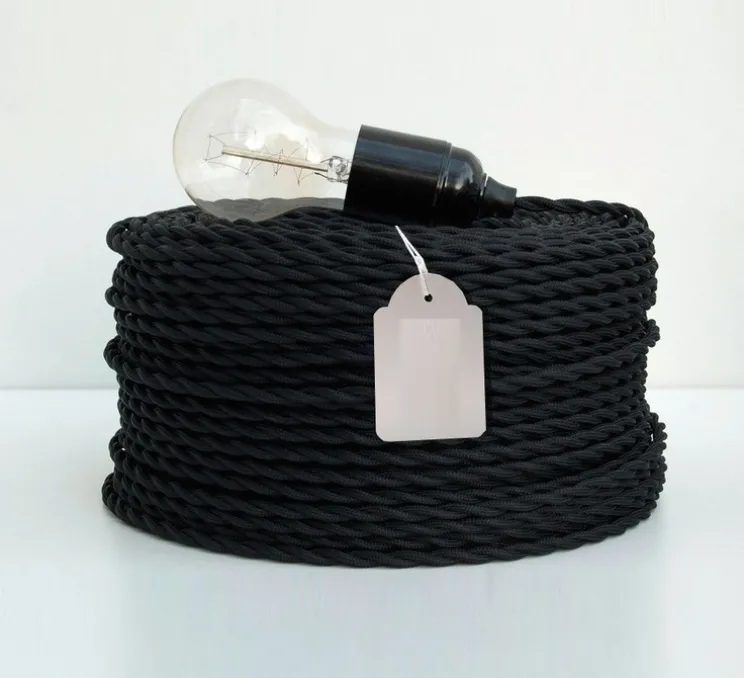 Câble électrique, textile tressé, noir, 1m - Zangra