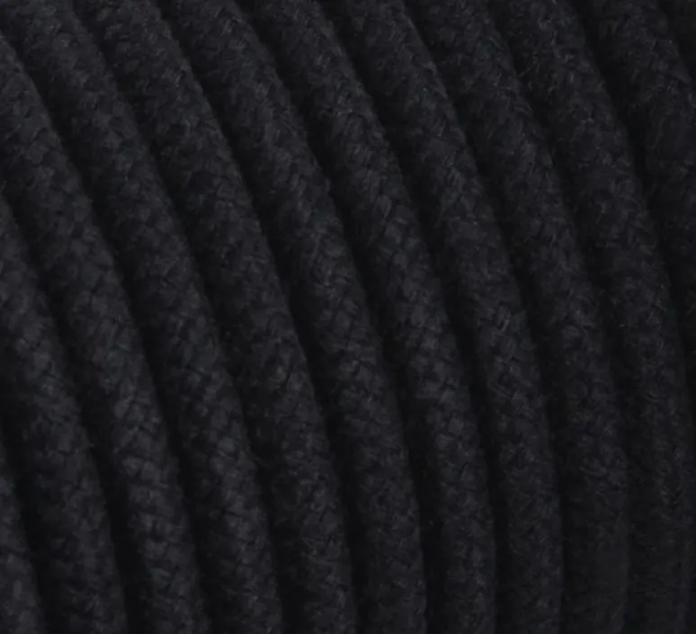 Rosace & Câble*Zangra Câble rond en coton tressé, trois fils conducteurs 0,75mm², , Ø0,5cm, H1m - noir