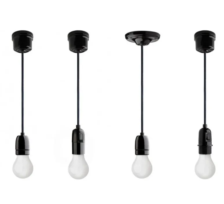 Rosace & Câble*Zangra Câble rond en coton tressé, trois fils conducteurs 0,75mm², , Ø0,5cm, H1m - noir