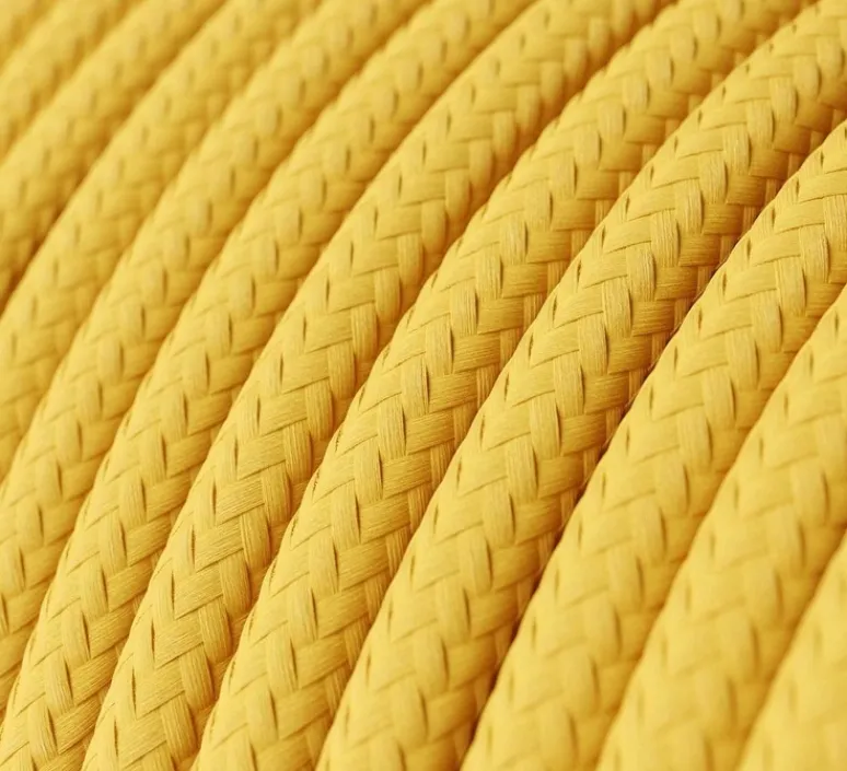 Rosace & Câble*Creative Cables Câble rond, série textile brillant, RM10, deux fils conducteurs, , Ø0,62cm, L1m - jaune maïs brillant