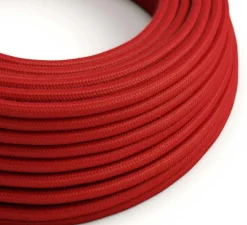 Rosace & Câble*Creative Cables Câble textile rond, série coton, RC35, deux fils conducteurs, , Ø0,62cm, L5m - rouge feu