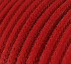 Rosace & Câble*Creative Cables Câble textile rond, série coton, RC35, deux fils conducteurs, , Ø0,62cm, L5m - rouge feu