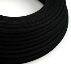 Rosace & Câble*Creative Cables Câble textile rond, série coton, RC04, deux fils conducteurs, , Ø0,62cm, L5m - noir charbon