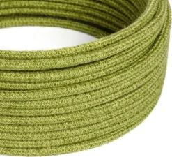 Câble textile rond, série jute, RN23, deux fils conducteurs, vert foin, Ø0,62cm, L1m - Creative Cables