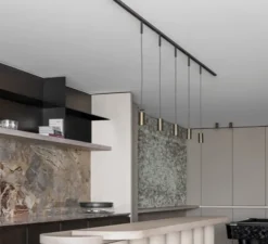 Composition, Rail, Pista, Spots Minude suspendu, noir, bronze, LED, dim, 2700K, 2975 lm, L300cm, H2,1cm - Modular