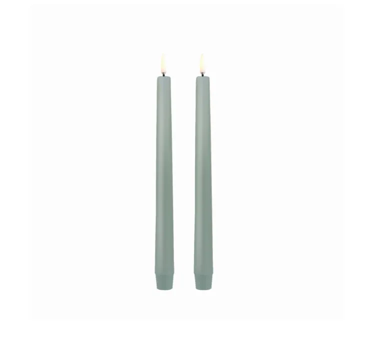 Duo de Lampes Bougie, Taper, dusty green, Ø2,3cm, H25cm, LED, dim, 2400K, 6 lm-Uyuni