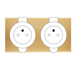 Prise*Modelec Façade, Confidence, Double horizontal, Laiton brossé, Prise de sol 2P+T x2, L15,1cm, H8cm -