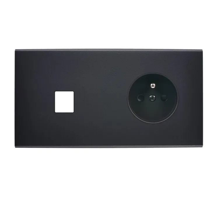 Façade, Confidence, Double horizontal, Noir mat, Prise-2P+T x1, Prise-HDMI x1, L15,1cm, H8cm - Modelec