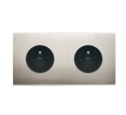 Façade, Confidence, Double horizontal, Nickel satiné, Prise-2P+T x2, L15,1cm, H8cm - Modelec