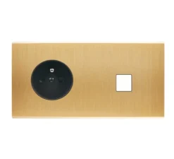 Façade, Confidence, Double horizontal, Laiton brossé, Prise-2P+T x1, Prise-RJ45 x1, L15,1cm, H8cm - Modelec