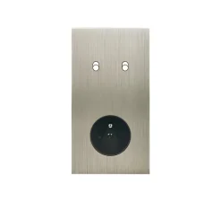 Interrupteur|Prise*Modelec Façade, Confidence, Double vertical, Acier brossé, Interrupteur x2 et Prise-PC x1, L8cm, H15.1cm -