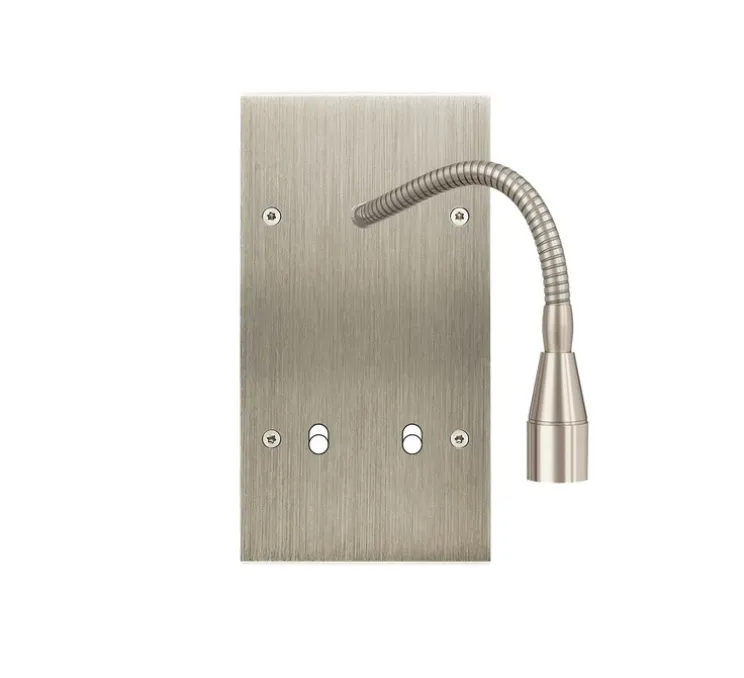 Façade, Confidence, Double vertical, Acier brossé, Liseuse fine flexible 20cm x1, Interrupteur x2, À vis, L8cm, H8cm - Modelec