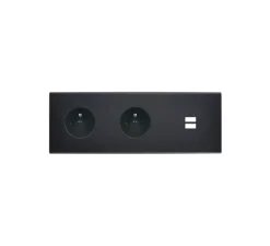 Façade, Confidence, Triple horizontal, Noir mat, Prise-2P+T x2, Prise-USB A/C x1, L22,2cm, H8cm - Modelec