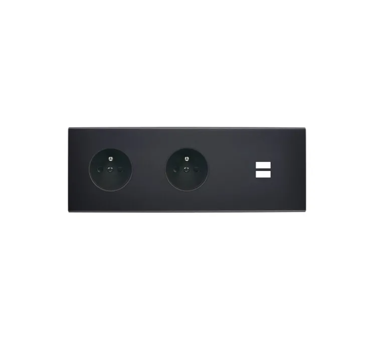 Façade, Confidence, Triple horizontal, Noir mat, Prise-2P+T x2, Prise-USB A/C x1, L22,2cm, H8cm - Modelec