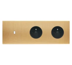 Façade, Confidence, Triple horizontal, Laiton brossé, Interrupteur x1, Prise-2P+T x2, L22,2cm, H8cm - Modelec