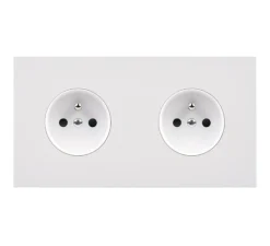 Prise*Modelec Façade, Désir, Double horizontal, Blanc mat, Prise-PC x2, L15,1cm, H8cm -