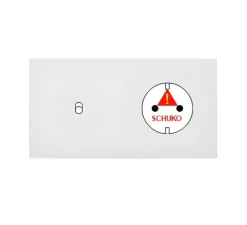 Interrupteur|Prise*Modelec Façade, Désir, Double horizontal, Blanc mat, Va-et-vient ou poussoir x1, Prise-Schuko x1, L15,1cm, H8cm -