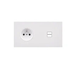 Prise*Modelec Façade, Désir, Double horizontal, Blanc mat, Prise-2P+T x1, Prise-USB C/C x2, L15,1cm, H8cm -