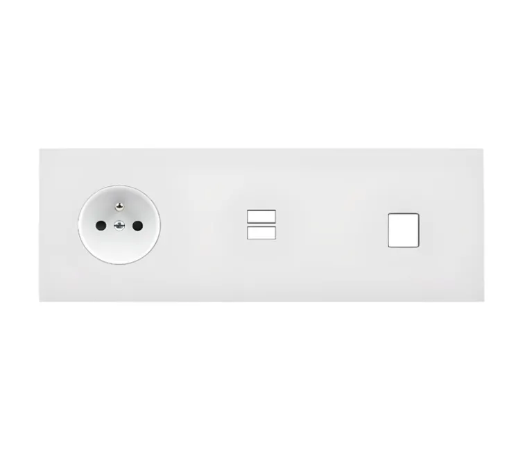 Façade, Désir, Triple horizontal, Blanc mat, Prise-PC x1, Prise-USB C x2, Prise-RJ45 x1, L22,2cm, H8cm - Modelec