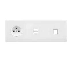Façade, Désir, Triple horizontal, Blanc mat, Prise-PC x1, Prise-USB C x2, Prise-RJ45 x1, L22,2cm, H8cm - Modelec