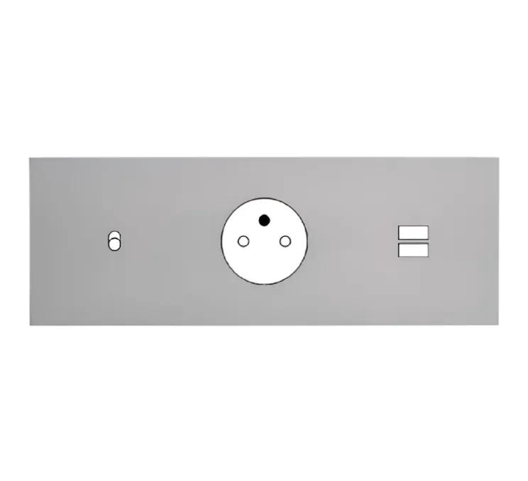 Façade, Désir, Triple horizontal, Aluminium mat, Interrupteur x1, Prise-2P+T x1, Prise-USB A/C x1, L22,2cm, H8cm - Modelec