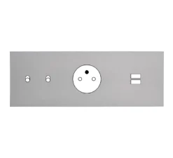 Façade, Désir, Triple horizontal, Aluminium mat, Interrupteur x2, Prise-2P+T x1, Prise-USB A/C x1, L22,2cm, H8cm - Modelec