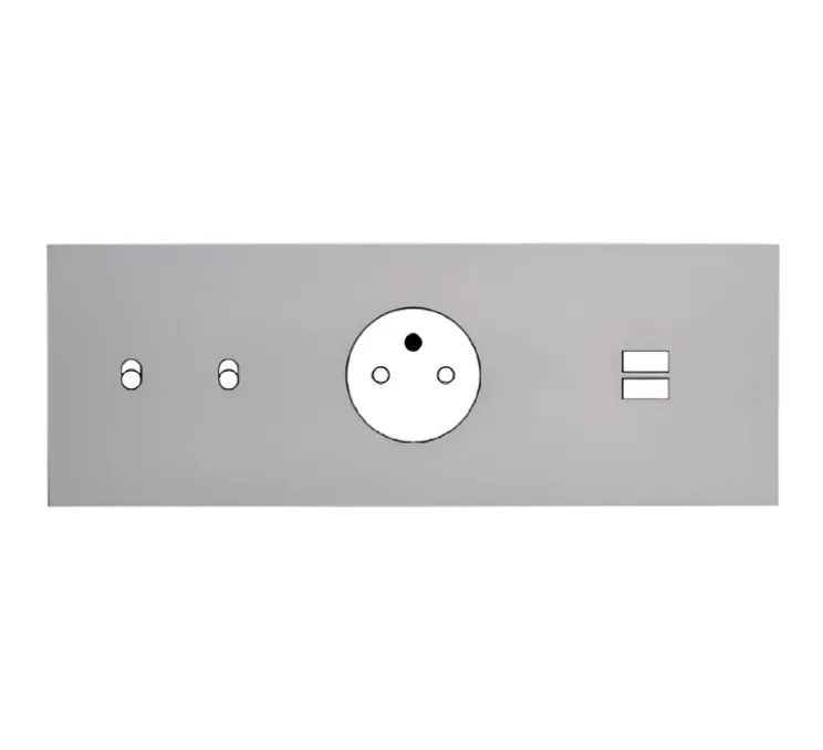 Façade, Désir, Triple horizontal, Aluminium mat, Interrupteur x2, Prise-2P+T x1, Prise-USB A/C x1, L22,2cm, H8cm - Modelec