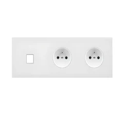 Prise*Modelec Façade, Désir, Triple horizontal, Blanc mat, Prise-PC x2, Prise-RJ45 x1, L22,2cm, H8cm -