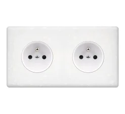 Prise*Modelec Façade, Hitera, Double horizontal, Blanc terrazzo, Prise-2P+T x2, L15,6cm, H8,5cm -
