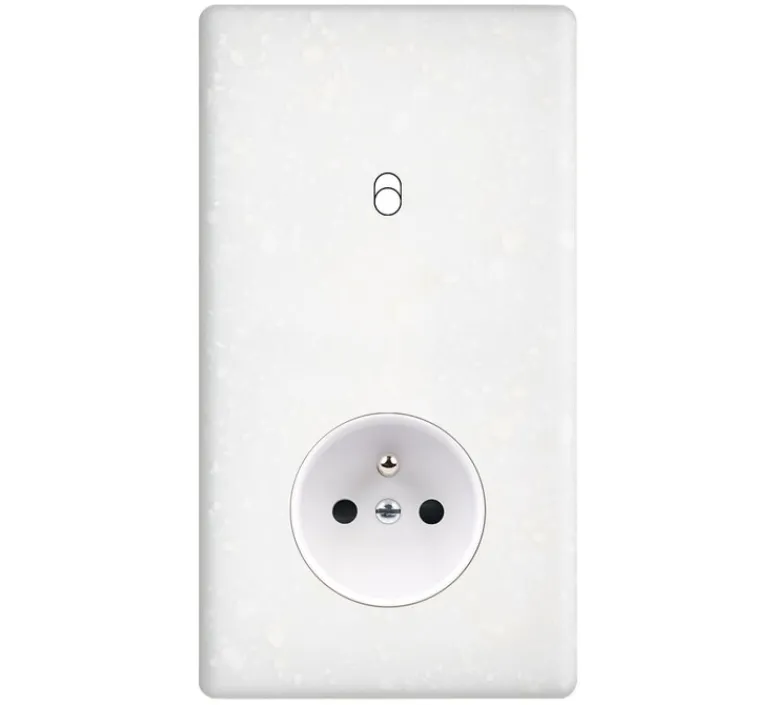 Interrupteur|Prise*Modelec Façade, Hitera, Double vertical, Blanc terrazzo, Interrupteur x1, Prise-2P+T x1, L8,5cm, H15,6cm -