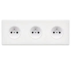 Prise*Modelec Façade, Hitera, Triple horizontal, Blanc terrazzo, Prise-2P+T x3, L22,7cm, H8,5cm -