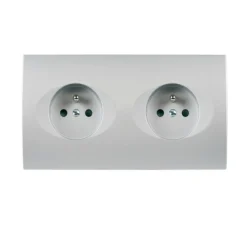 Façade, Karo, Double horizontal, Aluminium satin, Prise-2P+T x2, L15,1cm, H8cm - Modelec