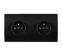 Façade, Karo, Double horizontal, Noir satin, Prise-2P+T x2, L15,1cm, H8cm - Modelec